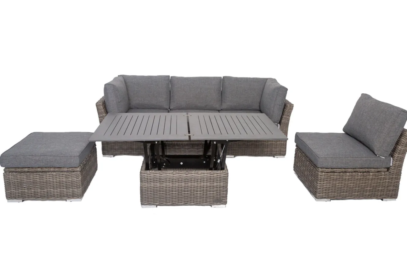 OUTFLEXX Gartenlounge Set, grau, Polyrattan, inkl. Loungetisch, für 5 Personen, wasserfeste Kissenbox