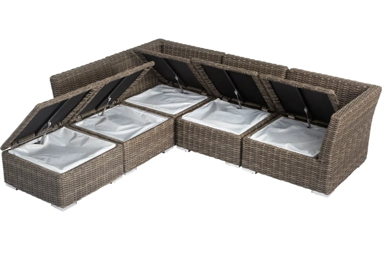 OUTFLEXX Gartenlounge Set, grau, Polyrattan, für 5 Personen, wasserfeste Kissenbox