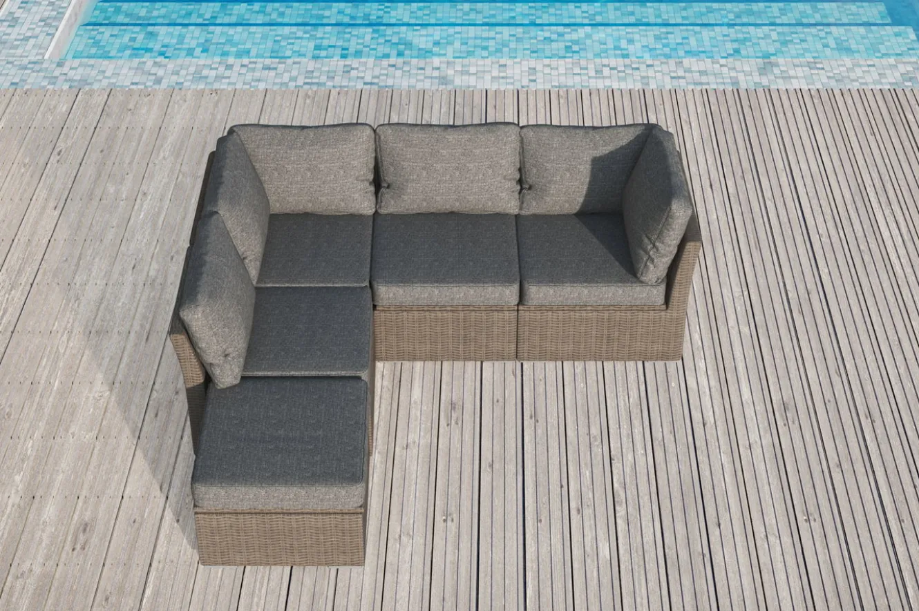 OUTFLEXX Gartenlounge Set, grau, Polyrattan, für 5 Personen, wasserfeste Kissenbox