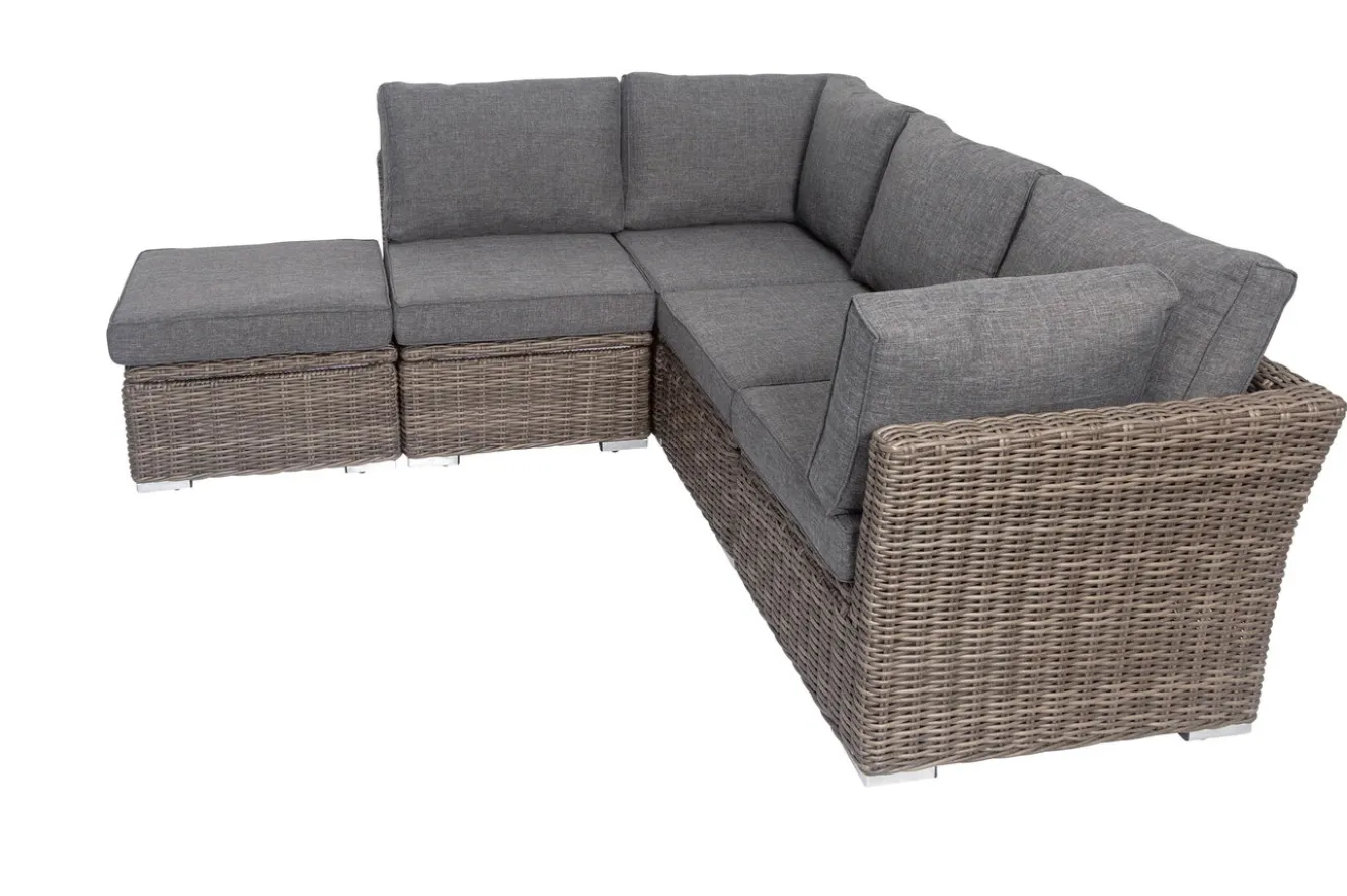 OUTFLEXX Gartenlounge Set, grau, Polyrattan, für 5 Personen, wasserfeste Kissenbox