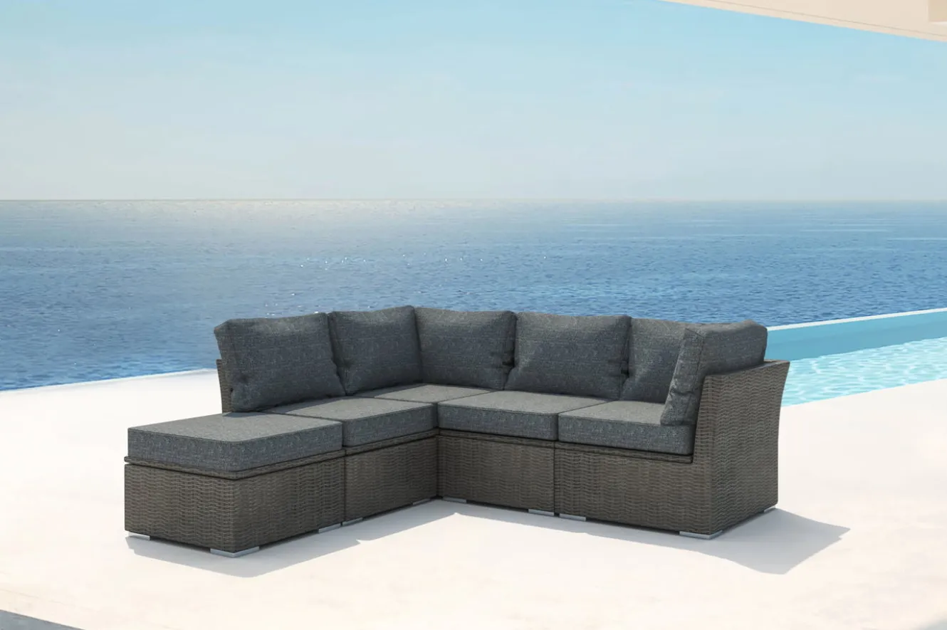 OUTFLEXX Gartenlounge Set, grau, Polyrattan, für 5 Personen, wasserfeste Kissenbox