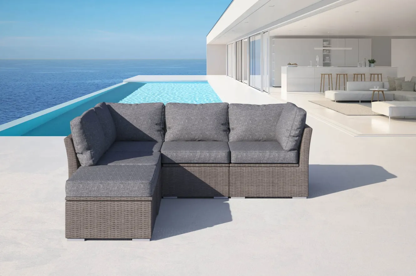 OUTFLEXX Gartenlounge Set, grau, Polyrattan, für 5 Personen, wasserfeste Kissenbox