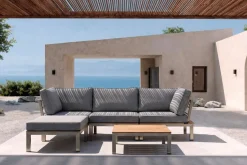 OUTFLEXX Gartenlounge, silber/grau, Edelstahl/Teakholz/Textil, für 4 Personen, inkl. Beistelltisch, FSC®-zertifiziertes Produkt