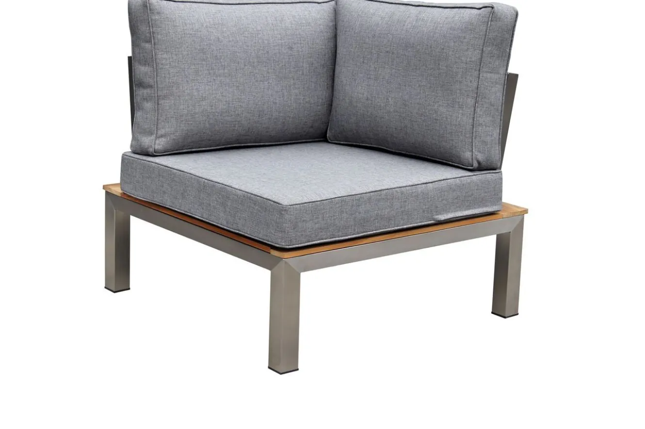 OUTFLEXX Gartenlounge, silber/grau, Edelstahl/Teakholz/Textil, für 4 Personen, inkl. Beistelltisch, FSC®-zertifiziertes Produkt