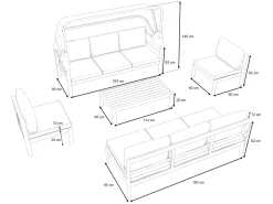 OUTFLEXX Gartenlounge 5-teilig, schwarz/grau, Aluminium, pflegeleicht, mit Reißverschluss, UV-beständig, wasserabweisend
