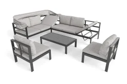 OUTFLEXX Gartenlounge 5-teilig, schwarz/grau, Aluminium, pflegeleicht, mit Reißverschluss, UV-beständig, wasserabweisend