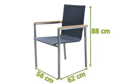 OUTFLEXX Gartensessel, schwarz, Edelstahl/Textilene, Armlehnen aus Teak, 56x67x88cm