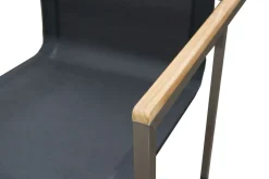 OUTFLEXX Gartensessel, schwarz, Edelstahl/Textilene, Armlehnen aus Teak, 56x67x88cm