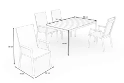 OUTFLEXX Glasgow Garten-Essgruppe für 4 Personen, anthrazit matt/natur, Alu/Edelstahl, stapelbar, pulverbeschichtet, hohe Belastbarkeit