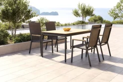 OUTFLEXX Glasgow Garten-Essgruppe für 4 Personen, anthrazit matt/natur, Alu/Edelstahl, stapelbar, pulverbeschichtet, hohe Belastbarkeit
