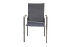 OUTFLEXX Glasgow Garten-Essgruppe für 8 Personen, Edelstahl/Textilene, ausziehbarer Tisch 200/300 x 100 cm, stapelbare Sessel, FSC®-zertifiziertes Produkt