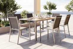 OUTFLEXX Glasgow Garten-Essgruppe für 6 Personen, schwarz/natur, Edelstahl/Textilene, 180 x 90 cm, stapelbar, FSC®-zertifiziertes Produkt