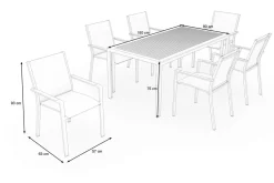 OUTFLEXX Glasgow Garten-Essgruppe für 6 Personen, schwarz/natur, Edelstahl/Textilene, 180 x 90 cm, stapelbar, FSC®-zertifiziertes Produkt