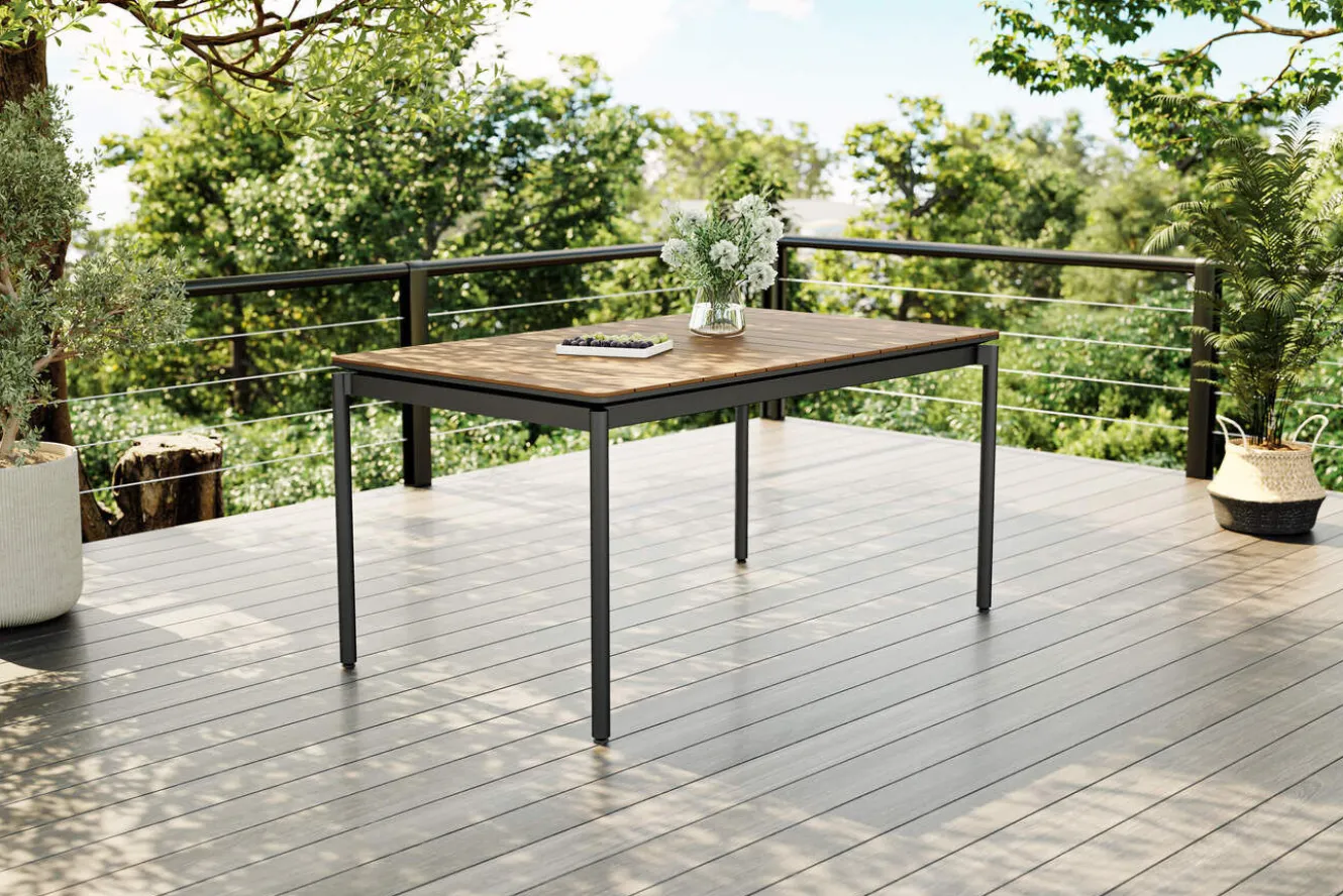 OUTFLEXX Glasgow Garten-Essgruppe für 4 Personen, anthrazit matt/natur, Alu/Edelstahl, klappbar, pulverbeschichtet