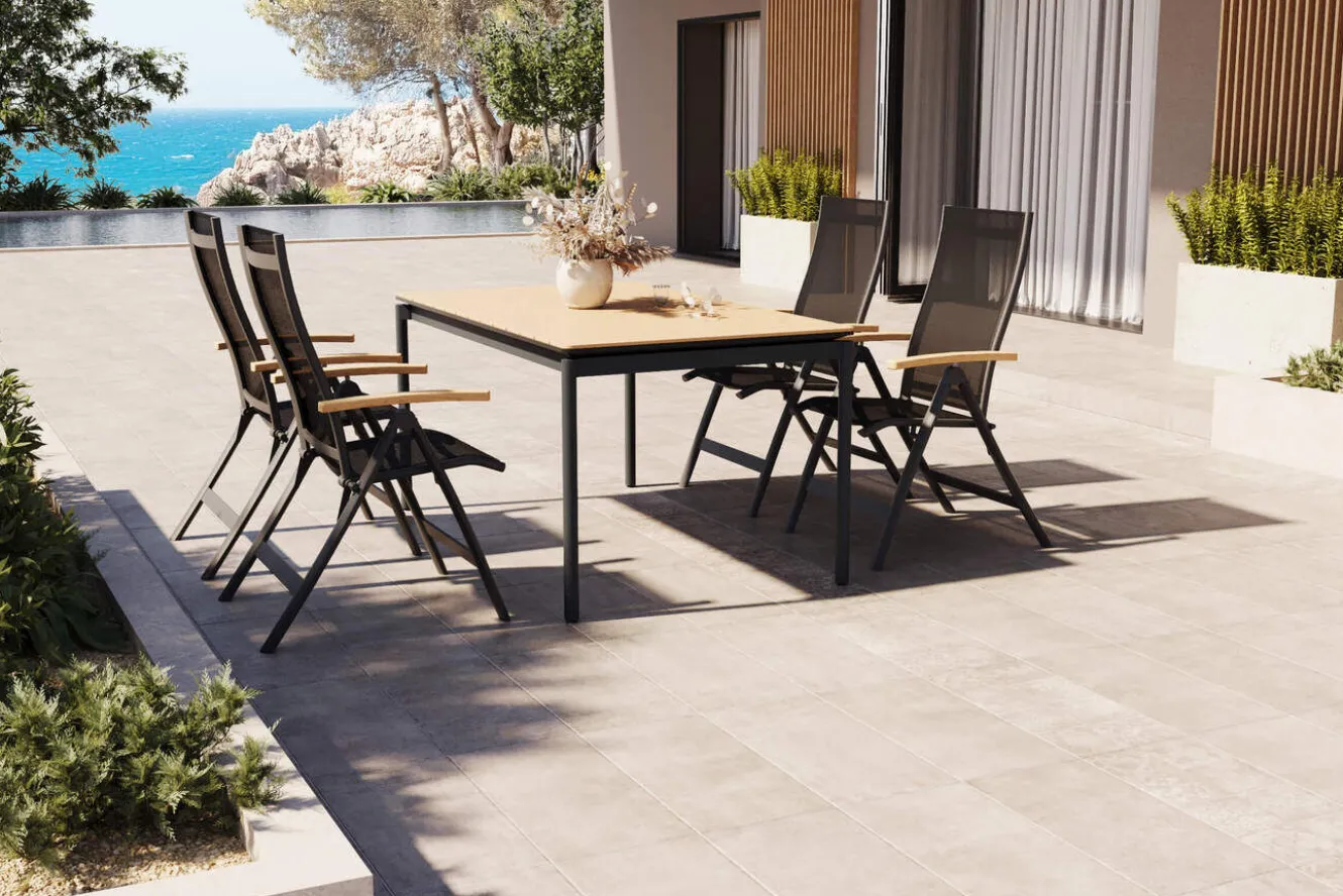 OUTFLEXX Glasgow Garten-Essgruppe für 4 Personen, anthrazit matt/natur, Alu/Edelstahl, klappbar, pulverbeschichtet