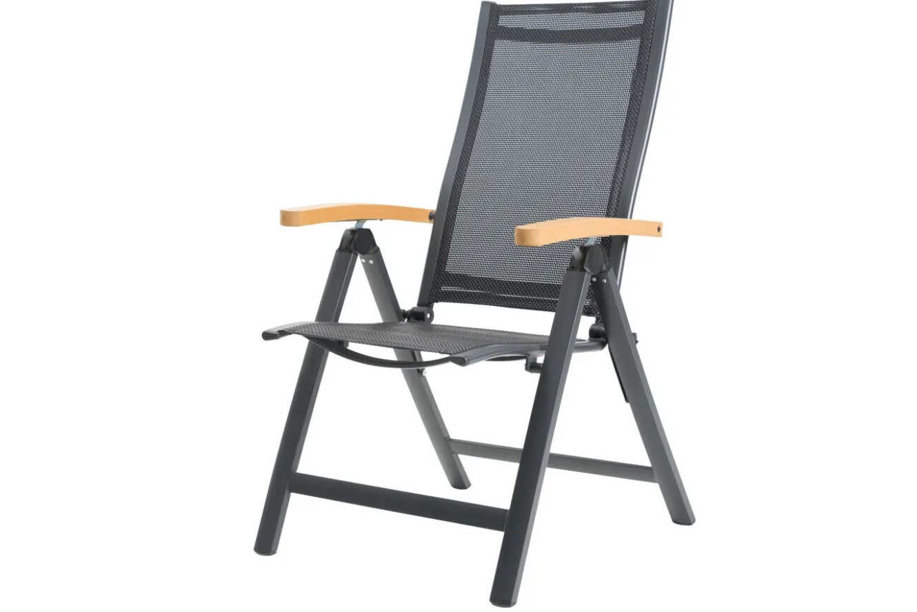 OUTFLEXX Glasgow Garten-Essgruppe für 4 Personen, anthrazit matt/natur, Alu/Edelstahl, klappbar, pulverbeschichtet