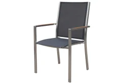 OUTFLEXX Glasgow Garten-Essgruppe mit 6 Sesseln, schwarz/natur, Edelstahl/Textilene, Esstisch 200 x 90 cm, stapelbare Sessel, FSC®-zertifiziertes Produkt