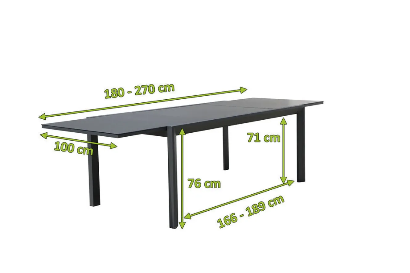 OUTFLEXX Grawford Gartentisch, ausziehbar 180-270cm, Glaskeramik anthrazit, Aluminium