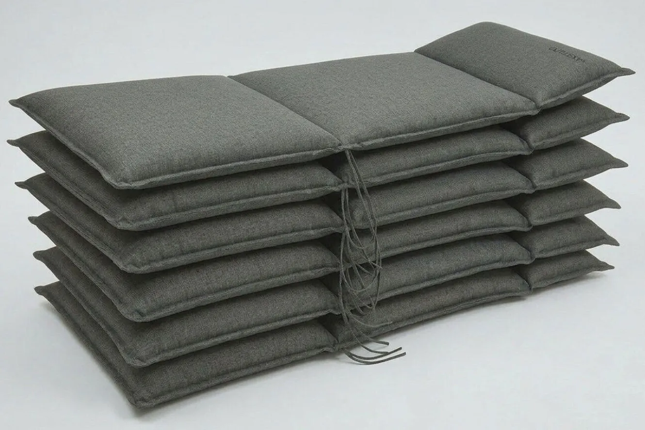 OUTFLEXX Green 6er-Set Sitzkissen für Hochlehner, anthrazit, recyceltes Polyester, hautsympathisch, mit Rückengurt und Bindekordeln