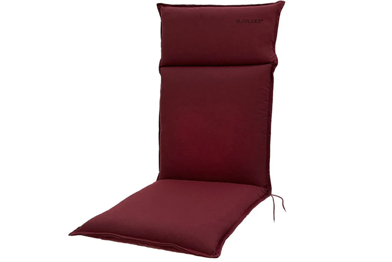 OUTFLEXX Green 6er-Set Sitzkissen für Hochlehner, bordeaux, recyceltes Polyester, hautsympathisch, mit Rückengurt und Bindekordeln