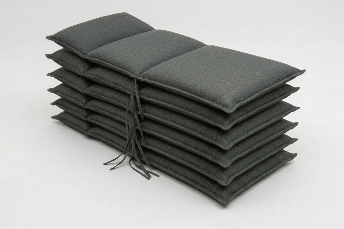 OUTFLEXX Green 6er-Set Sitzkissen für Niederlehner, anthrazit, recyceltes Polyester, hautsympathisch, mit Rückengurt und Bindekordeln