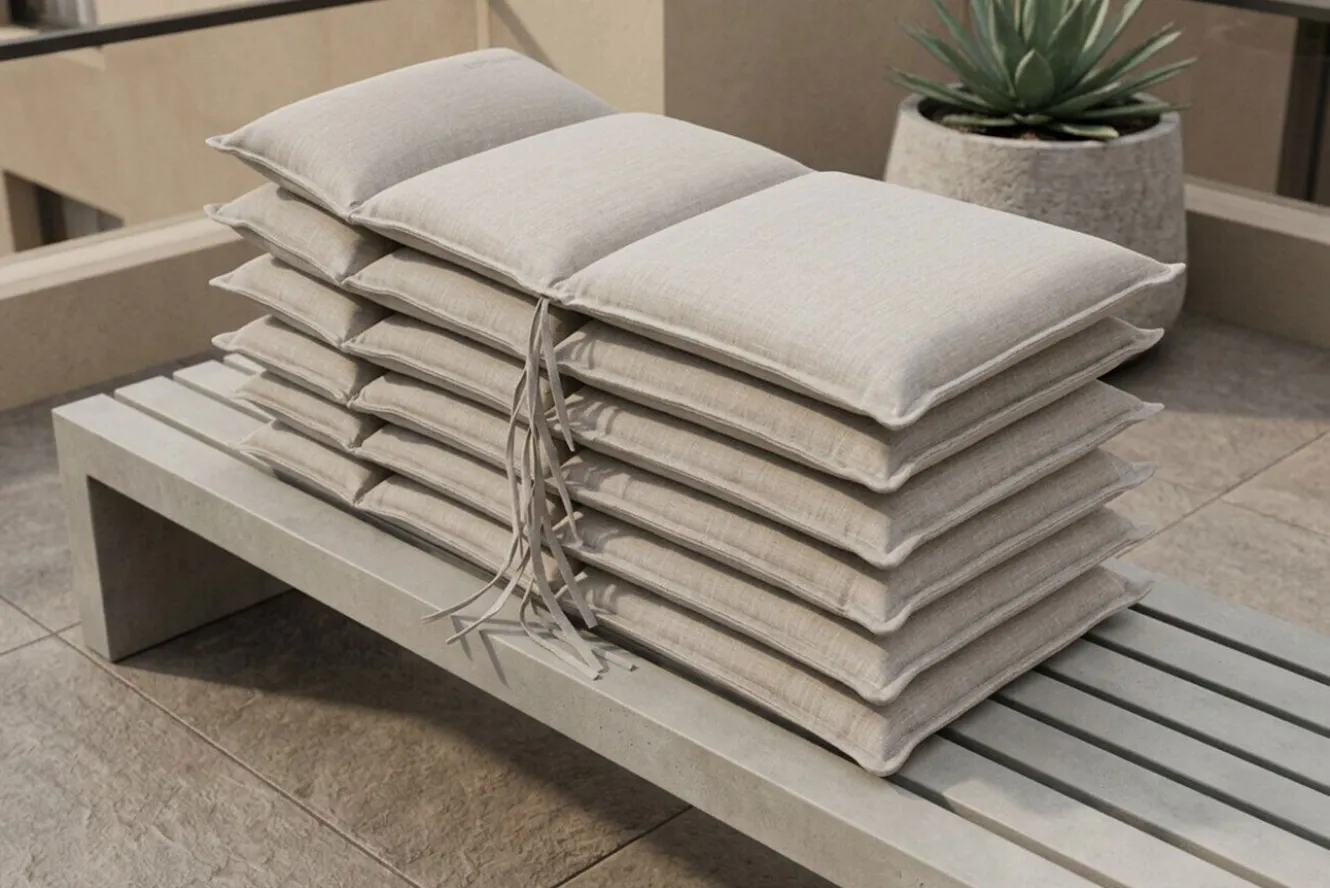 OUTFLEXX Green 6er-Set Sitzkissen für Niederlehner, nature, recyceltes Polyester, hautsympathisch, mit Rückengurt und Bindekordeln