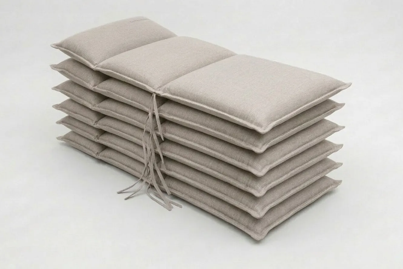 OUTFLEXX Green 6er-Set Sitzkissen für Niederlehner, nature, recyceltes Polyester, hautsympathisch, mit Rückengurt und Bindekordeln