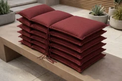 OUTFLEXX Green 6er-Set Sitzkissen für Niederlehner, bordeaux, recyceltes Polyester, hautsympathisch, mit Rückengurt und Bindekordeln