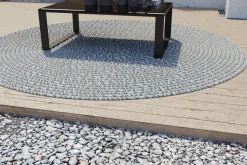 OUTFLEXX Harmony Outdoor Teppich, Aluminium-White, recyceltes PET-Garn, Ø 200 cm, für Innen- und Außenbereich geeignet