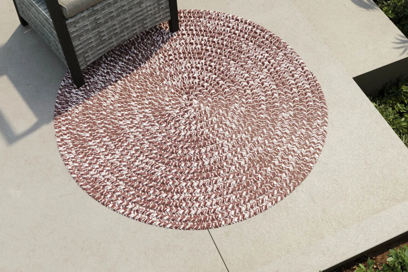 OUTFLEXX Harmony Outdoor Teppich, Andorra White, recyceltes PET-Garn, Ø 120 cm, für Innen- und Außenbereiche geeignet