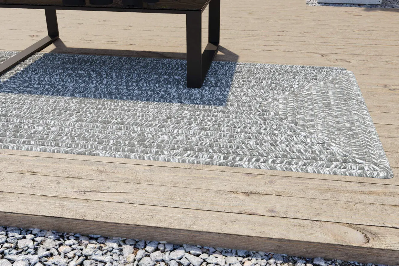 OUTFLEXX Harmony Outdoor Teppich, Aluminium-White, recyceltes PET-Garn, 90 x 160 cm, für Innen- und Außenbereich