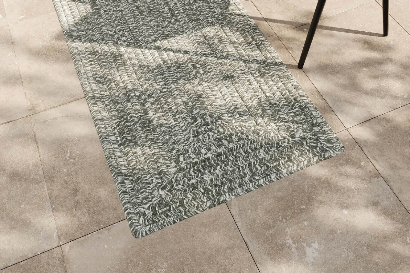 OUTFLEXX Harmony Outdoor Teppich, Aluminium-White, recyceltes PET-Garn, 90 x 160 cm, für Innen- und Außenbereich