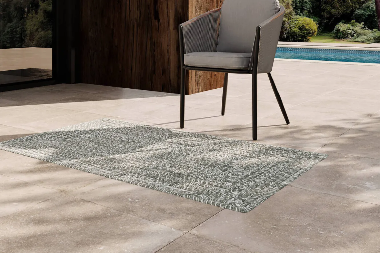 OUTFLEXX Harmony Outdoor Teppich, Aluminium-White, recyceltes PET-Garn, 90 x 160 cm, für Innen- und Außenbereich