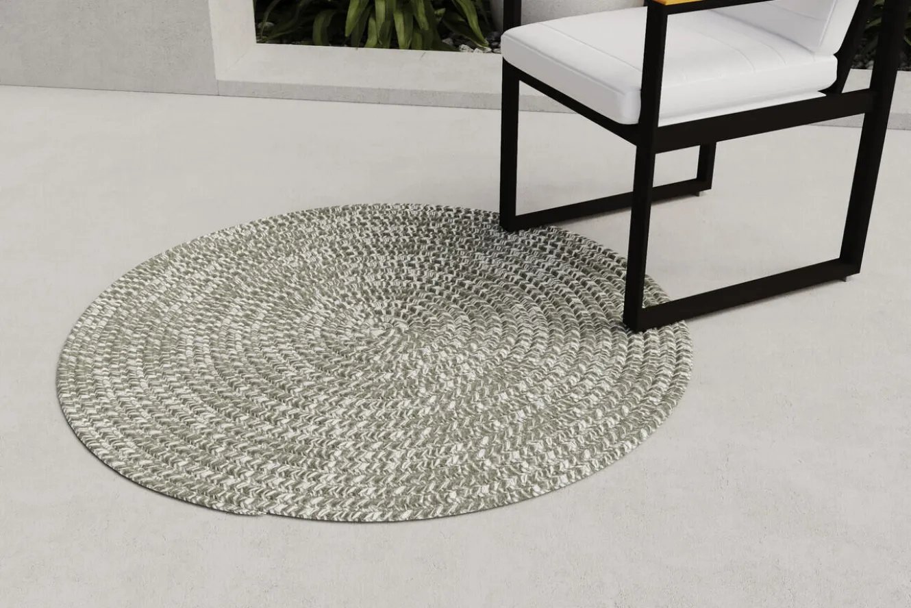 OUTFLEXX Harmony Outdoor Teppich, Aluminium-White, rund, PET-Garn aus recyceltem Material, Ø 120 cm, für Innen- und Außenbereiche geeignet