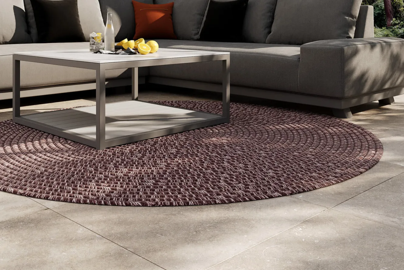 OUTFLEXX Harmony Outdoor Teppich, Andorra White, aus recyceltem PET-Garn, Ø 200 cm, für Innen- und Außenbereich geeignet