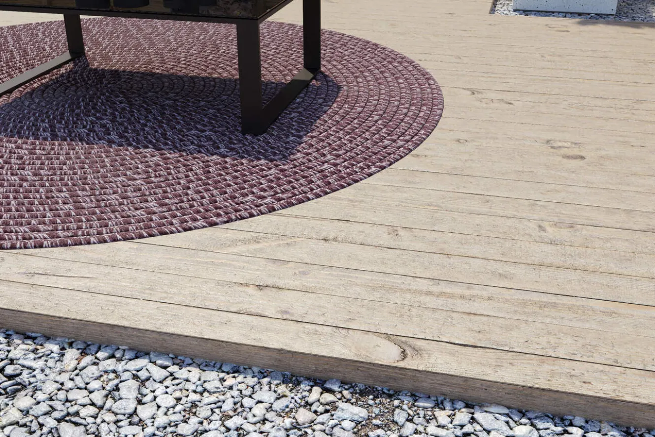 OUTFLEXX Harmony Outdoor Teppich, Andorra White, aus recyceltem PET-Garn, Ø 200 cm, für Innen- und Außenbereich geeignet