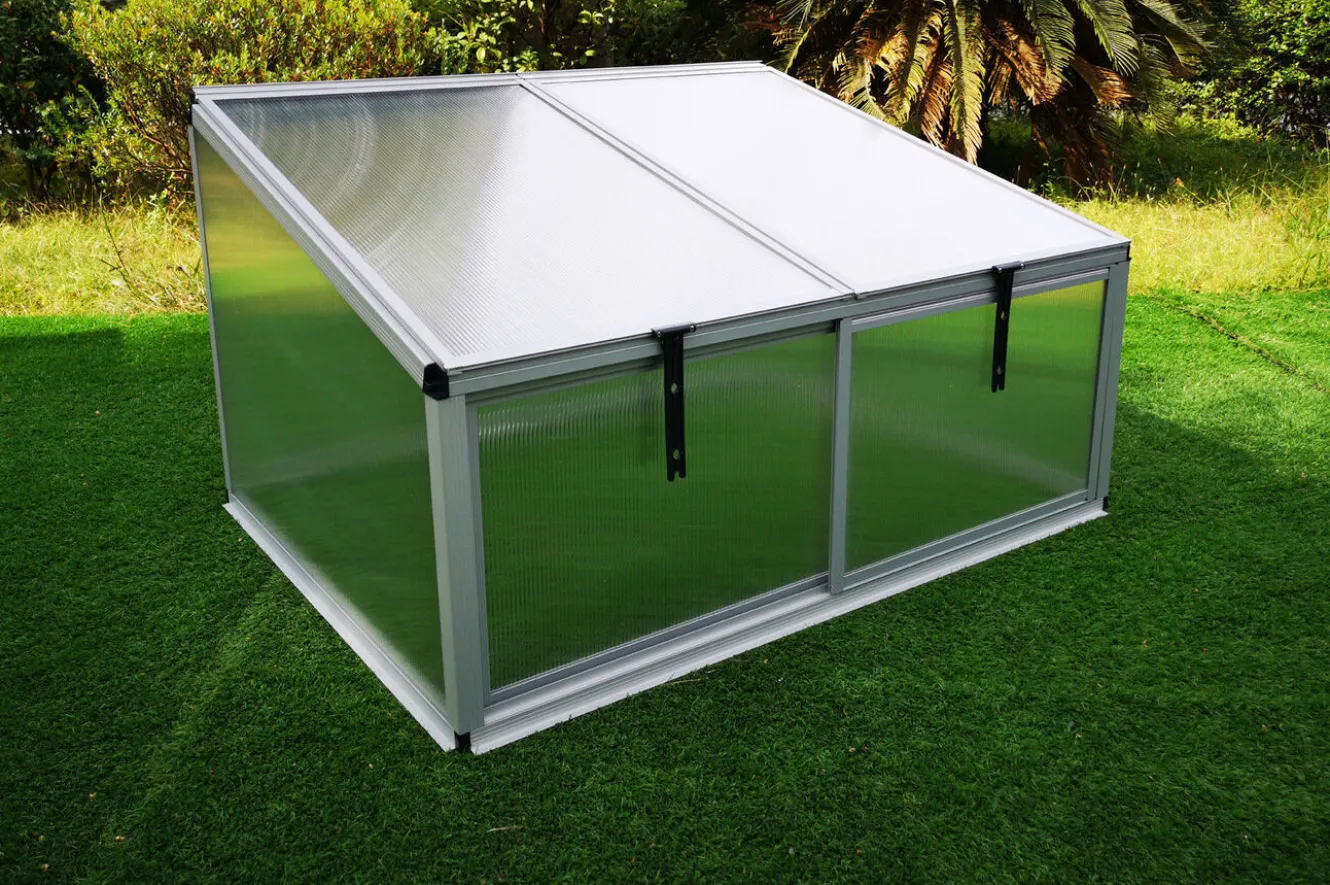 OUTFLEXX Hochbeetaufsatz mit Schiebetüren, silber, Alu/Polycarbonat, 116x86x60 cm, pulverbeschichtet