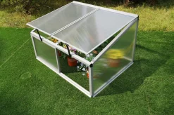 OUTFLEXX Hochbeetaufsatz mit Schiebetüren, silber, Alu/Polycarbonat, 116x86x60 cm, pulverbeschichtet