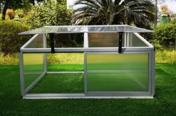 OUTFLEXX Hochbeetaufsatz mit Schiebetüren, silber, Alu/Polycarbonat, 116x86x60 cm, pulverbeschichtet