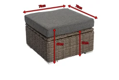 OUTFLEXX Hocker, grau, Polyrattan, 70 x 70 x 35 cm, verstellbare Sitzfläche, wasserfeste Kissenbox
