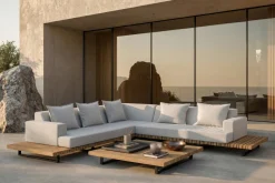 OUTFLEXX Icon Gartenlounge, hellgrau, Alu/Olefin, Tisch 120 x 120 cm, inkl. 5 Dekokissen, FSC®-zertifiziertes Produkt