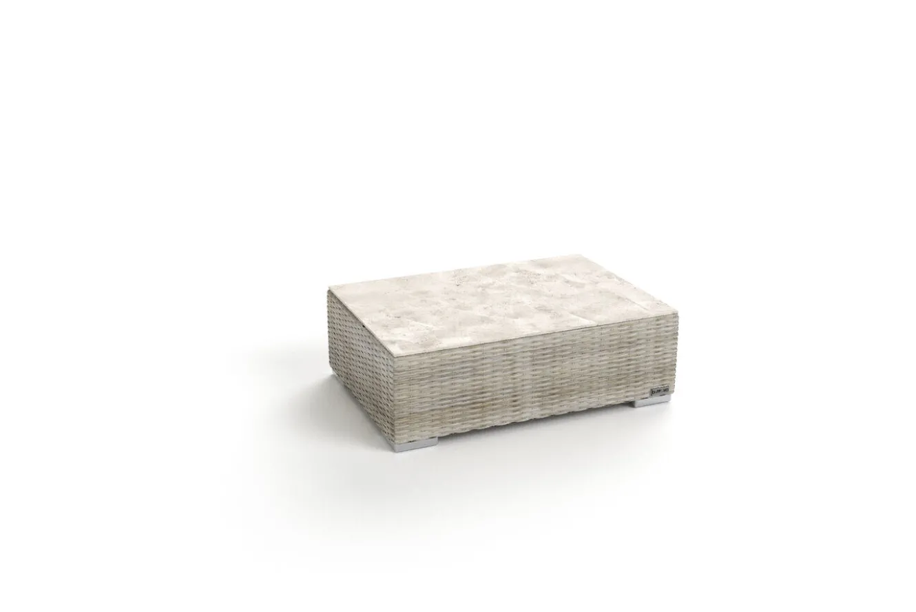 OUTFLEXX Kaffeetisch, desert-beige, Polyrattan/Glas, 94 x 65 x 31 cm, beschichtet, witterungsbeständig, hohe Belastbarkeit