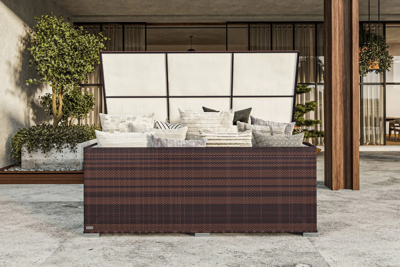 OUTFLEXX Kissenbox, braun marmoriert, Polyrattan, 204x94x75cm