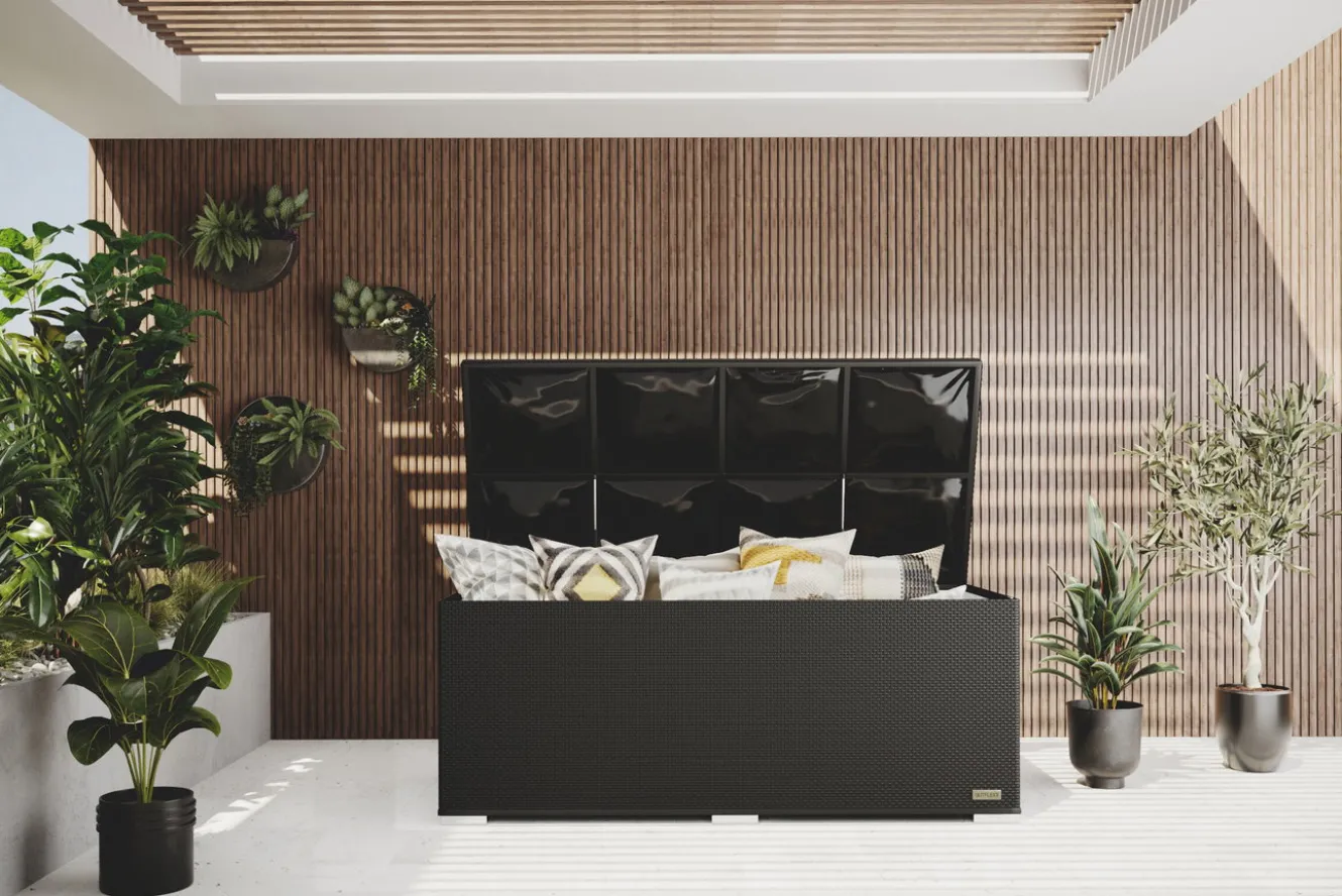 OUTFLEXX Kissenbox, schwarz, Polyrattan, 204x94x75cm