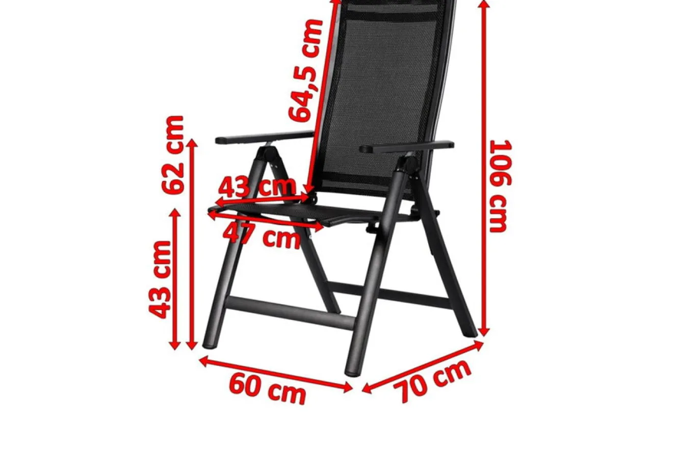 OUTFLEXX Klappstuhl, anthrazit matt/schwarz, Alu/Textilene, 60x70x106cm, 7-fach verstellbar