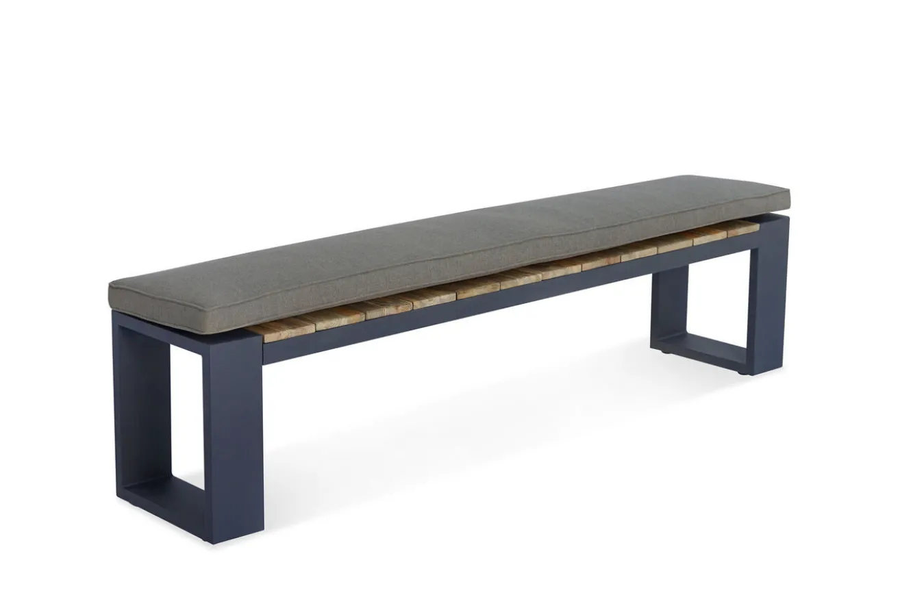 OUTFLEXX Kona Bank, dark grey/natur, Alu/recyceltes Teak, 200x40x45cm, rustikal gebürstet, U-Gestell, FSC®-zertifiziertes Produkt
