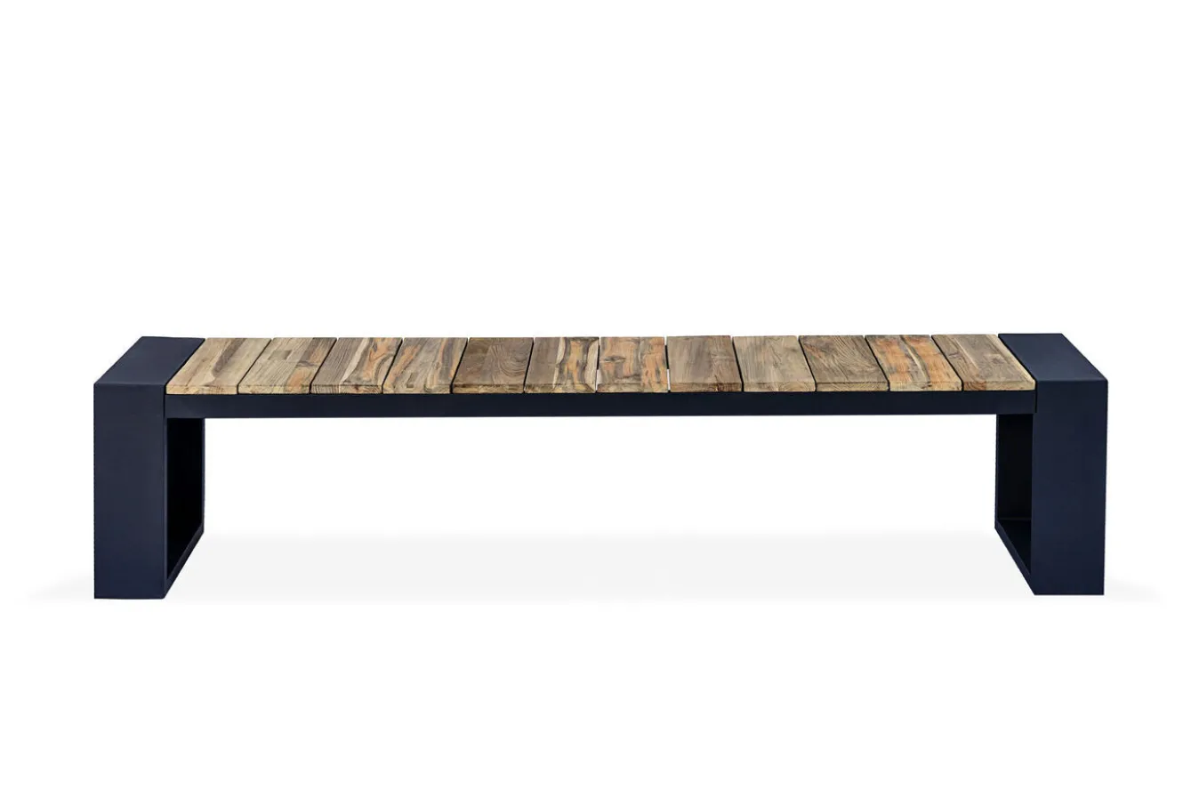 OUTFLEXX Kona Bank, dark grey/natur, Alu/recyceltes Teak, 200x40x45cm, rustikal gebürstet, U-Gestell, FSC®-zertifiziertes Produkt