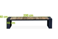 OUTFLEXX Kona Bank, dark grey/natur, Alu/recyceltes Teak, 200x40x45cm, rustikal gebürstet, U-Gestell, FSC®-zertifiziertes Produkt