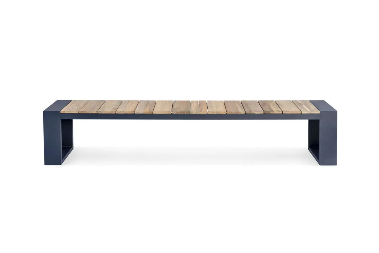 OUTFLEXX Kona Bank, dark grey/natur, Alu/recyceltes Teak, 240x40x45cm, rustikal gebürstet, U-Gestell, FSC®-zertifiziertes Produkt