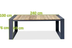 OUTFLEXX Kona Esstisch, dark grey/natur, Alu/recyceltes Teak, 240x100x76cm, rustikal gebürstet, U-Gestell, FSC®-zertifiziertes Produkt
